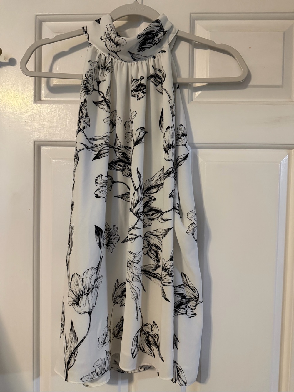 White House Black Market White and Black Floral Halter Top